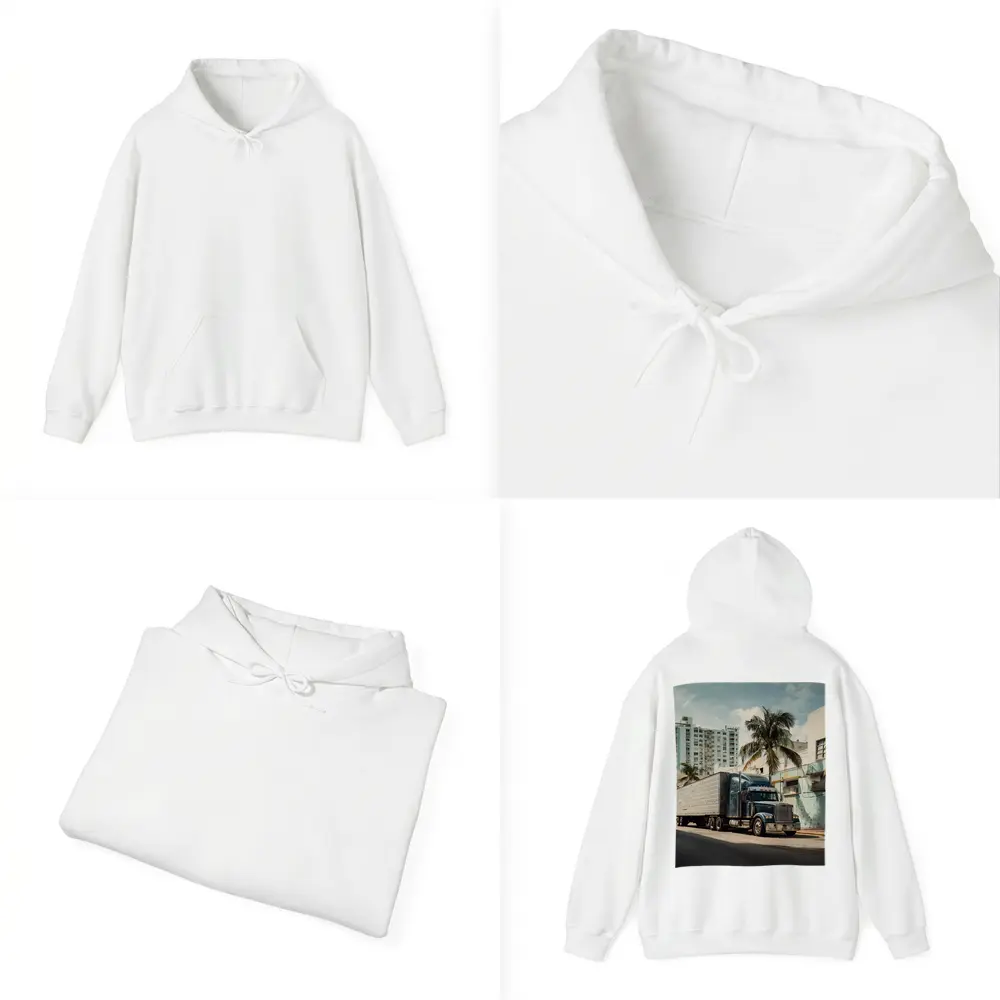 Semi Truck Rolling Through Miami City Streets – Hoodies