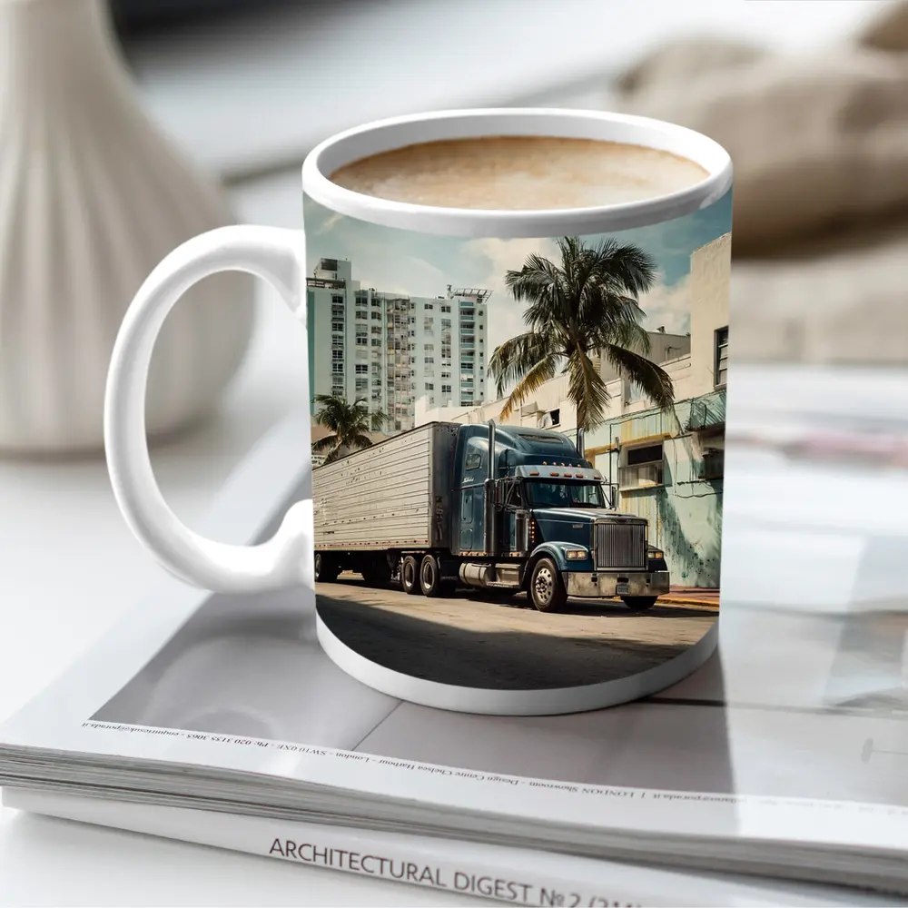 Semi Truck Rolling Through Miami City Streets – Mugs