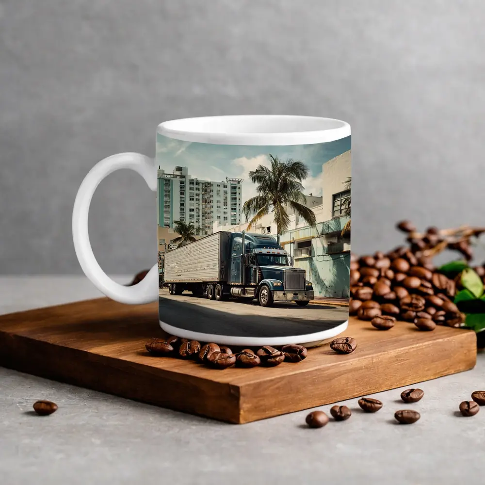 Semi Truck Rolling Through Miami City Streets – Mugs