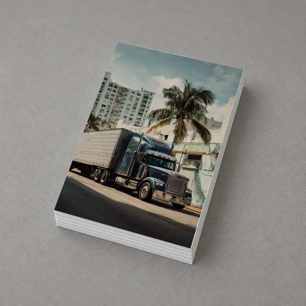 Semi Truck Rolling Through Miami City Streets – Postcards