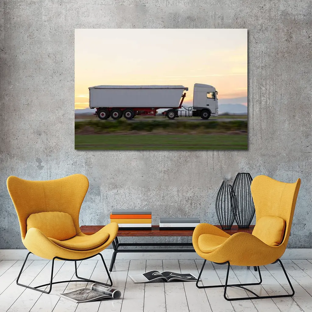 Semi Truck Highway Drive Sunset Sky – Wall Art