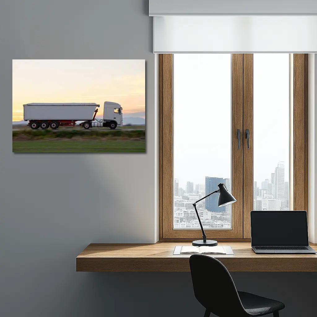 Semi Truck Highway Drive Sunset Sky – Wall Art