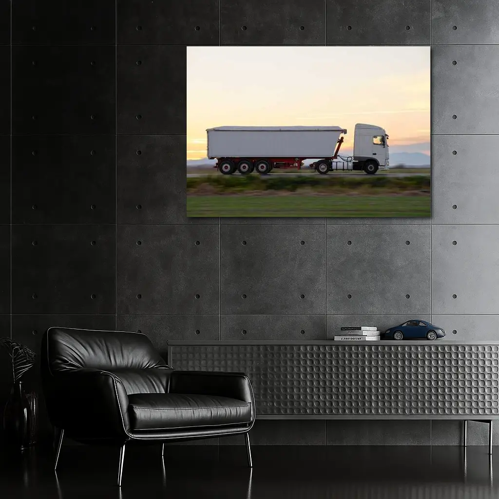 Semi Truck Highway Drive Sunset Sky – Wall Art