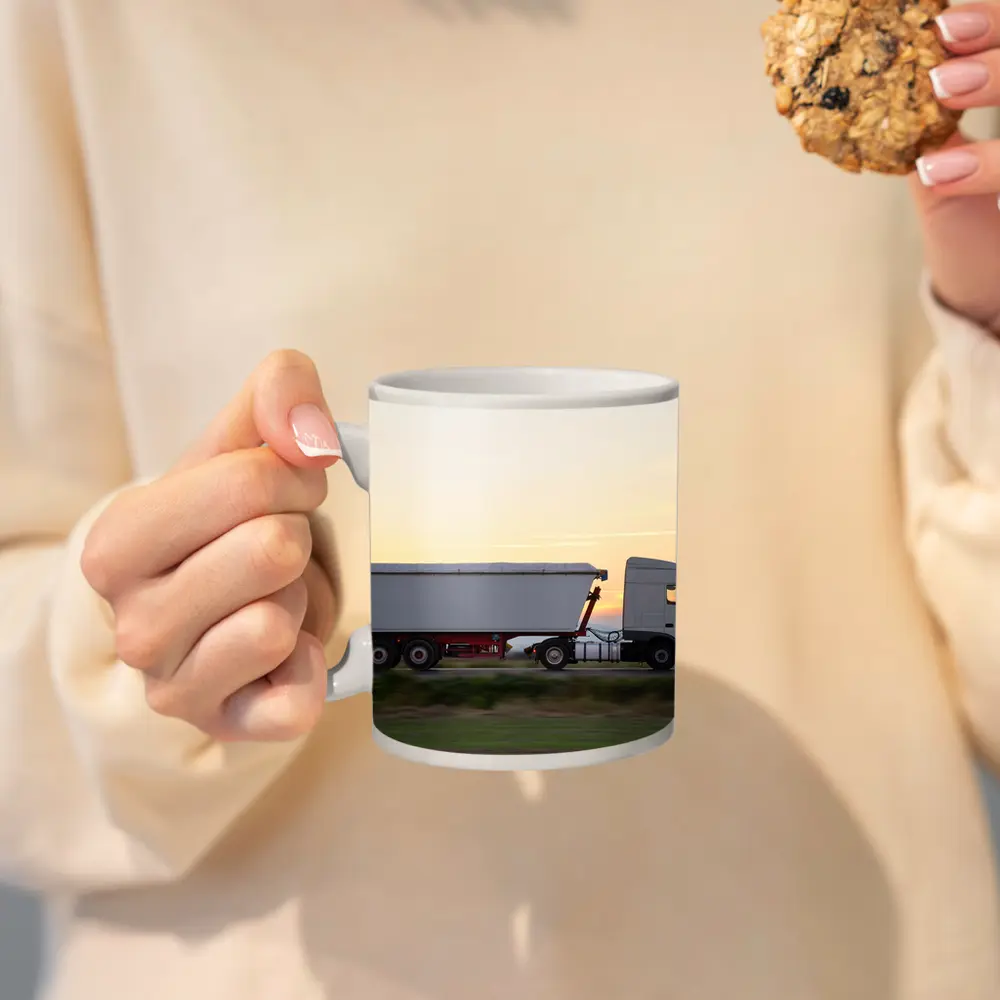 Semi Truck Highway Drive Sunset Sky – Mugs