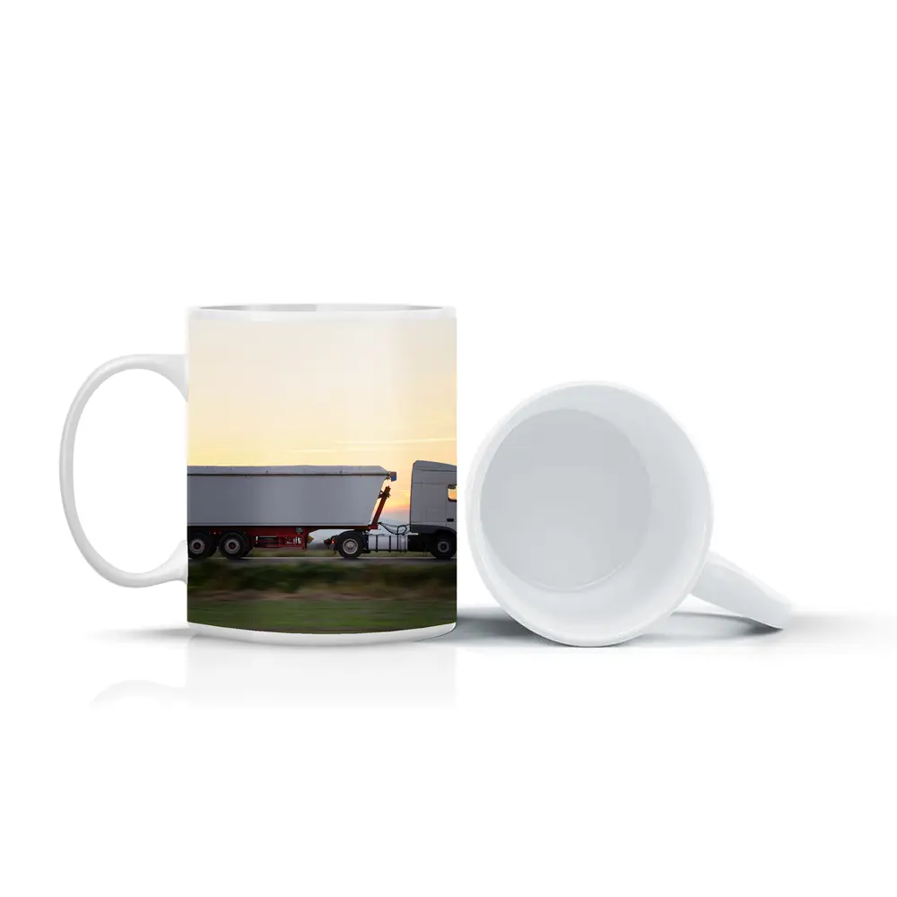 Semi Truck Highway Drive Sunset Sky – Mugs