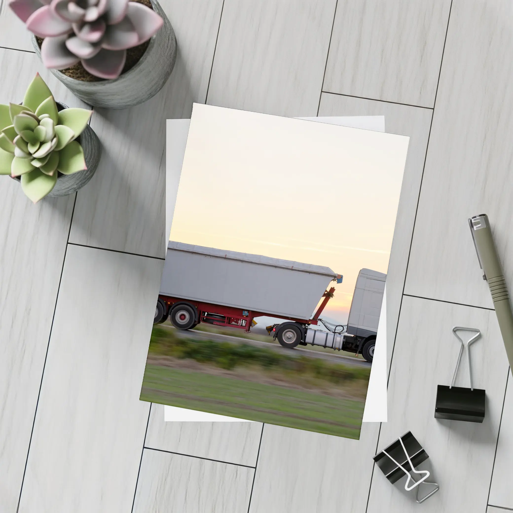 Semi Truck Highway Drive Sunset Sky – Postcards