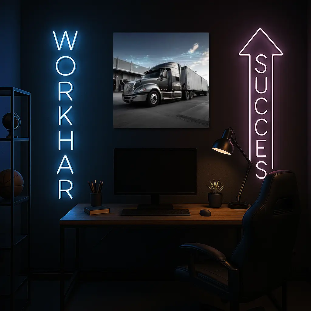 Semi Truck Digital Network Warehouse Background – Wall Art