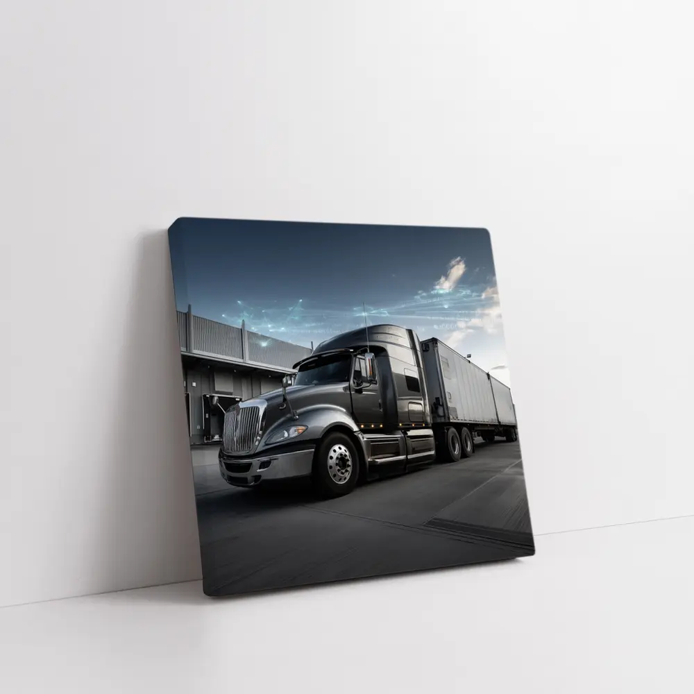 Semi Truck Digital Network Warehouse Background – Wall Art