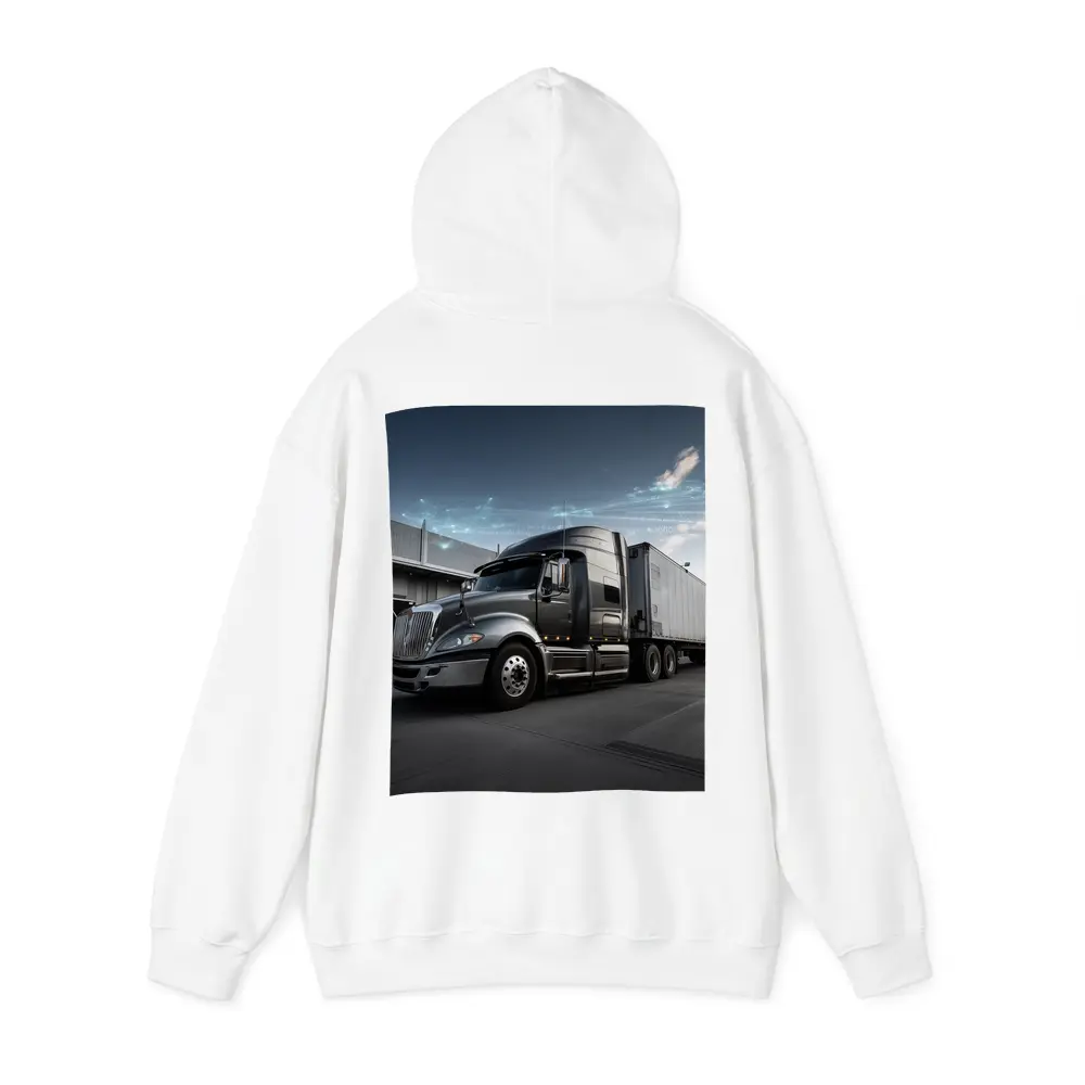 Semi Truck Digital Network Warehouse Background – Hoodies