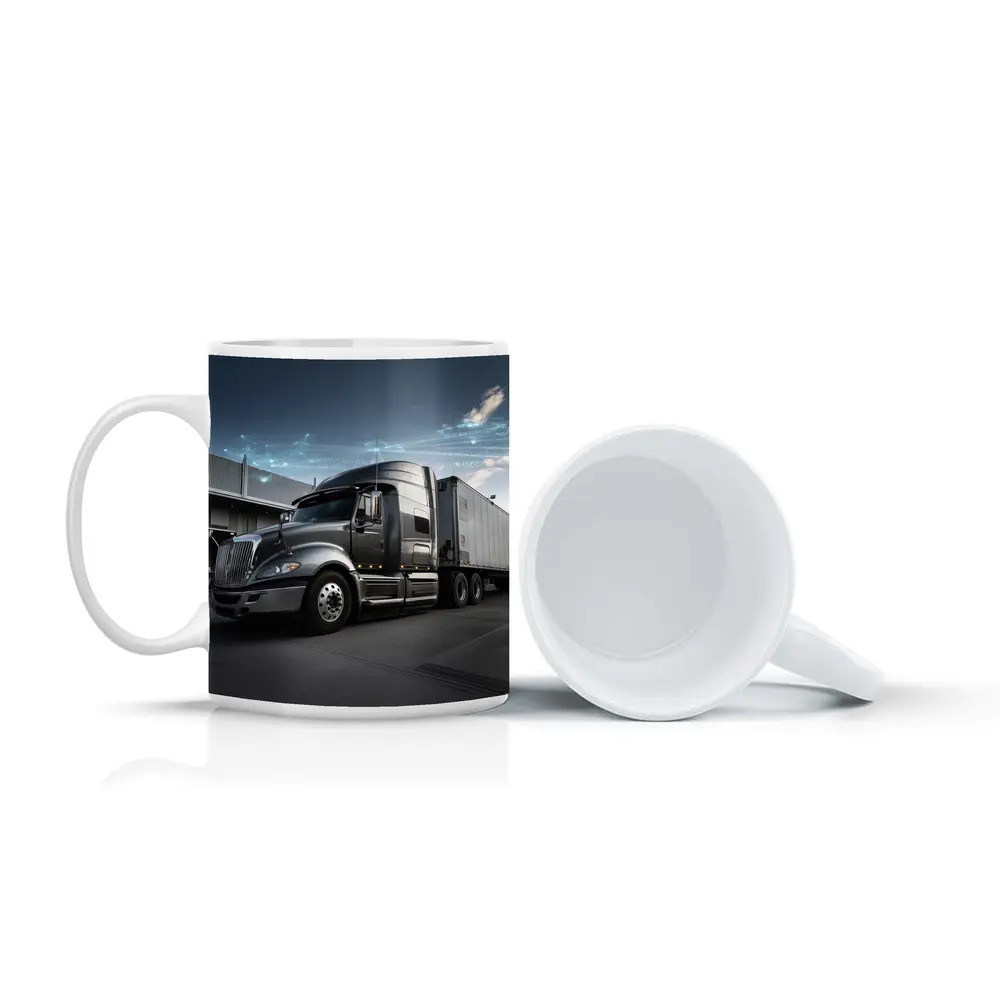 Semi Truck Digital Network Warehouse Background – Mugs