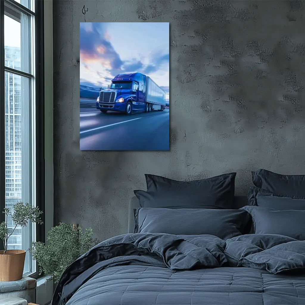 Blue Freightliner Semi Truck Highway Drive – Wall Art