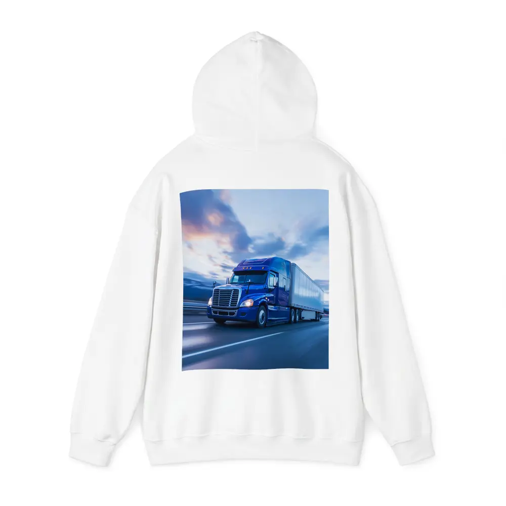 Blue Freightliner Semi Truck Highway Drive – Hoodies