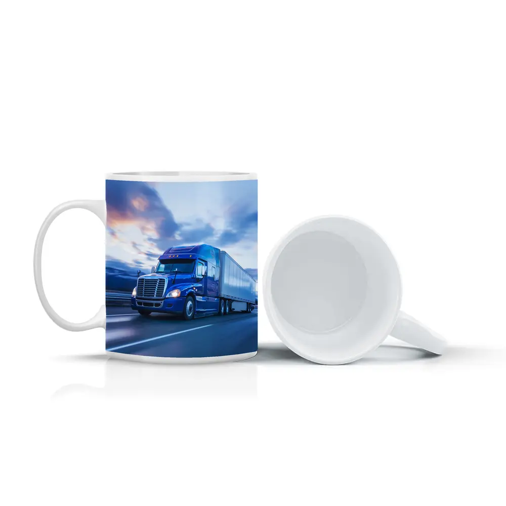 Blue Freightliner Semi Truck Highway Drive – Mugs