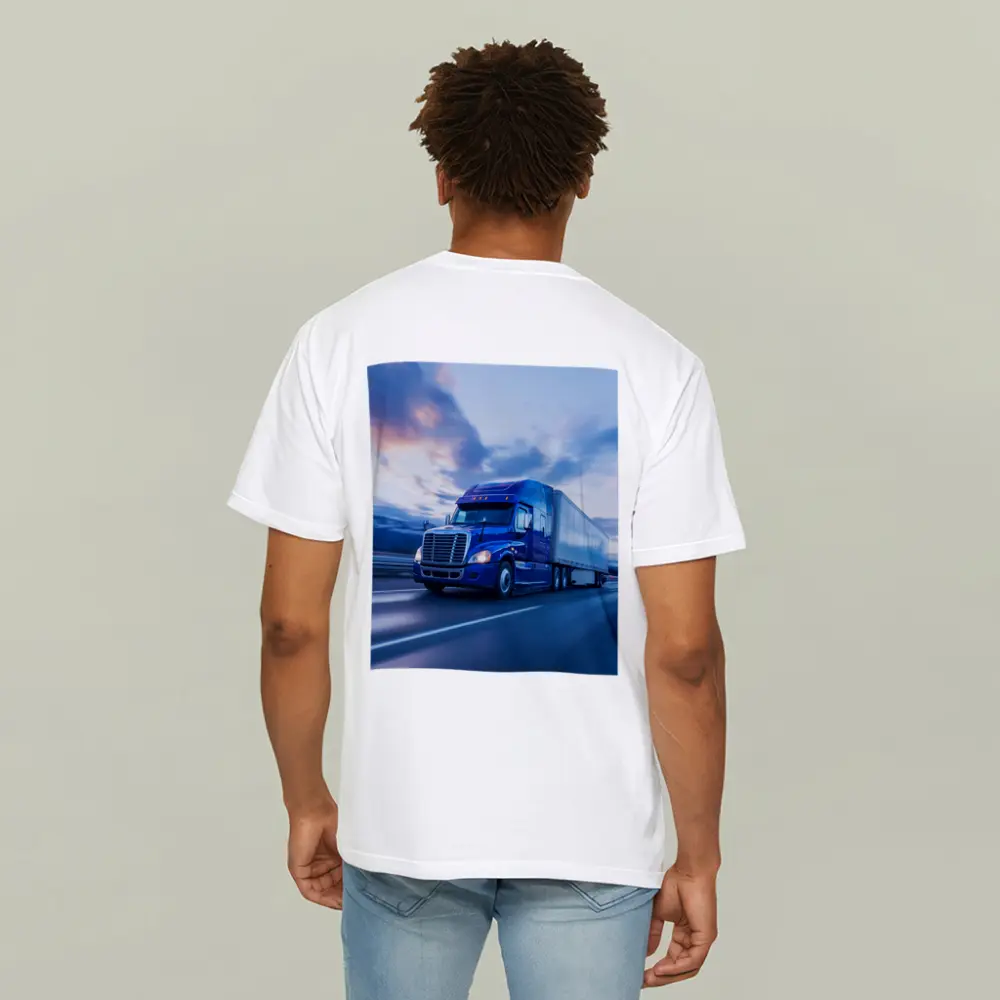 Blue Freightliner Semi Truck Highway Drive – T-Shirts