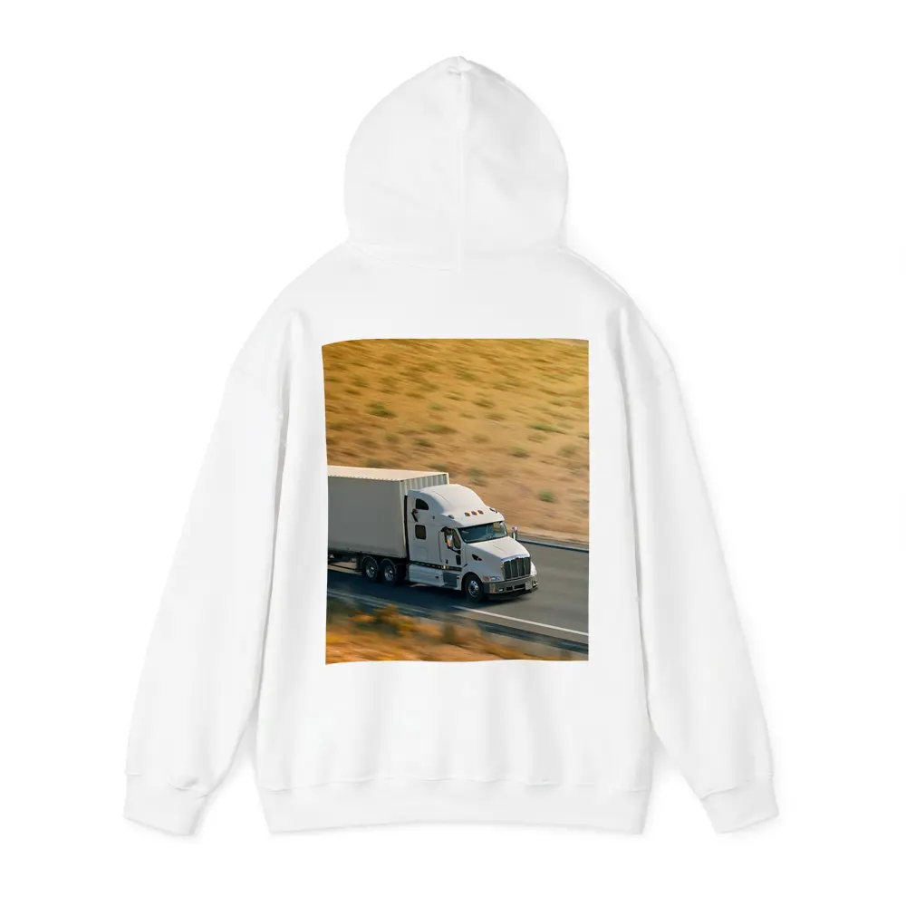 White Semi Truck Speeding Down Desert Highway – Hoodies