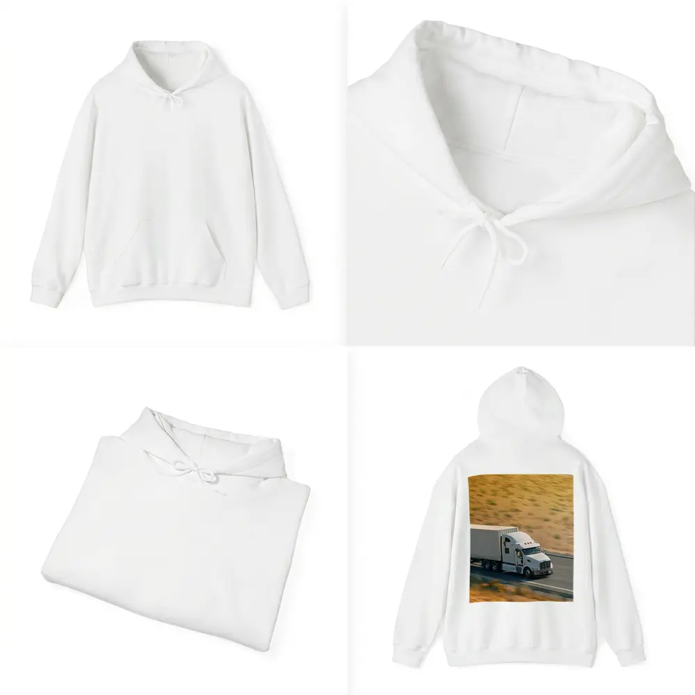 White Semi Truck Speeding Down Desert Highway – Hoodies