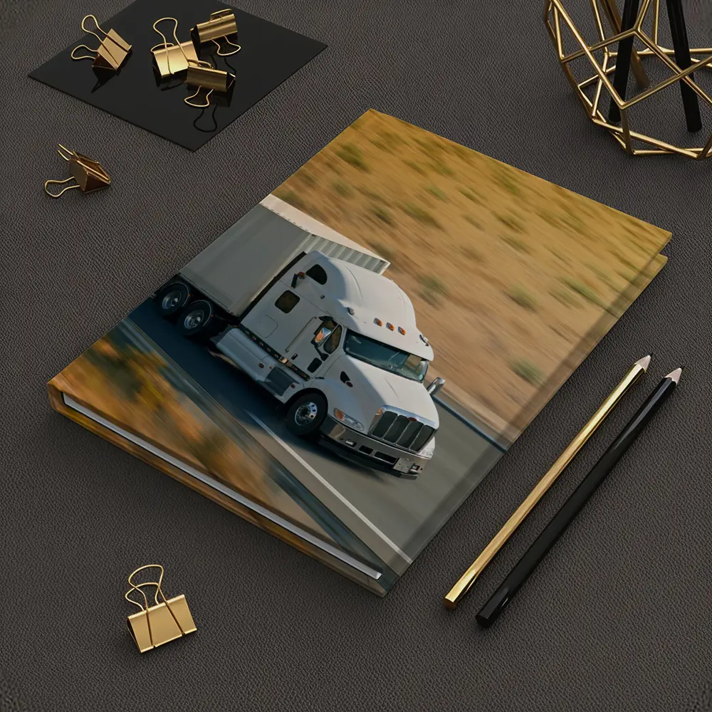 White Semi Truck Speeding Down Desert Highway – Notebooks
