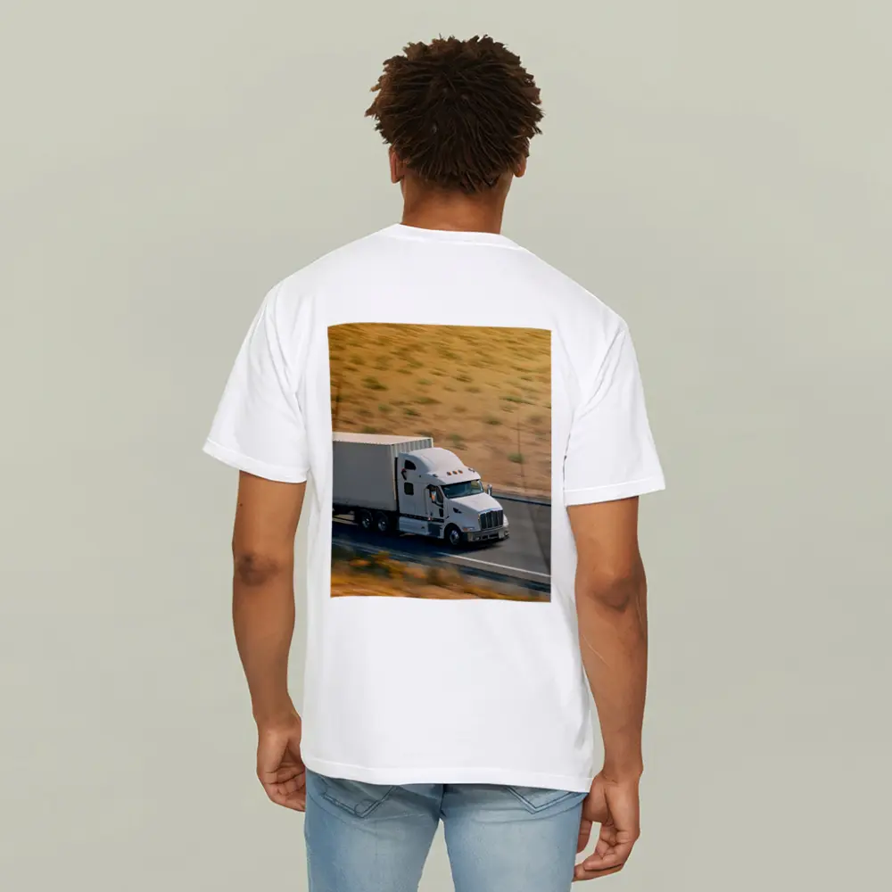 White Semi Truck Speeding Down Desert Highway – T-Shirts