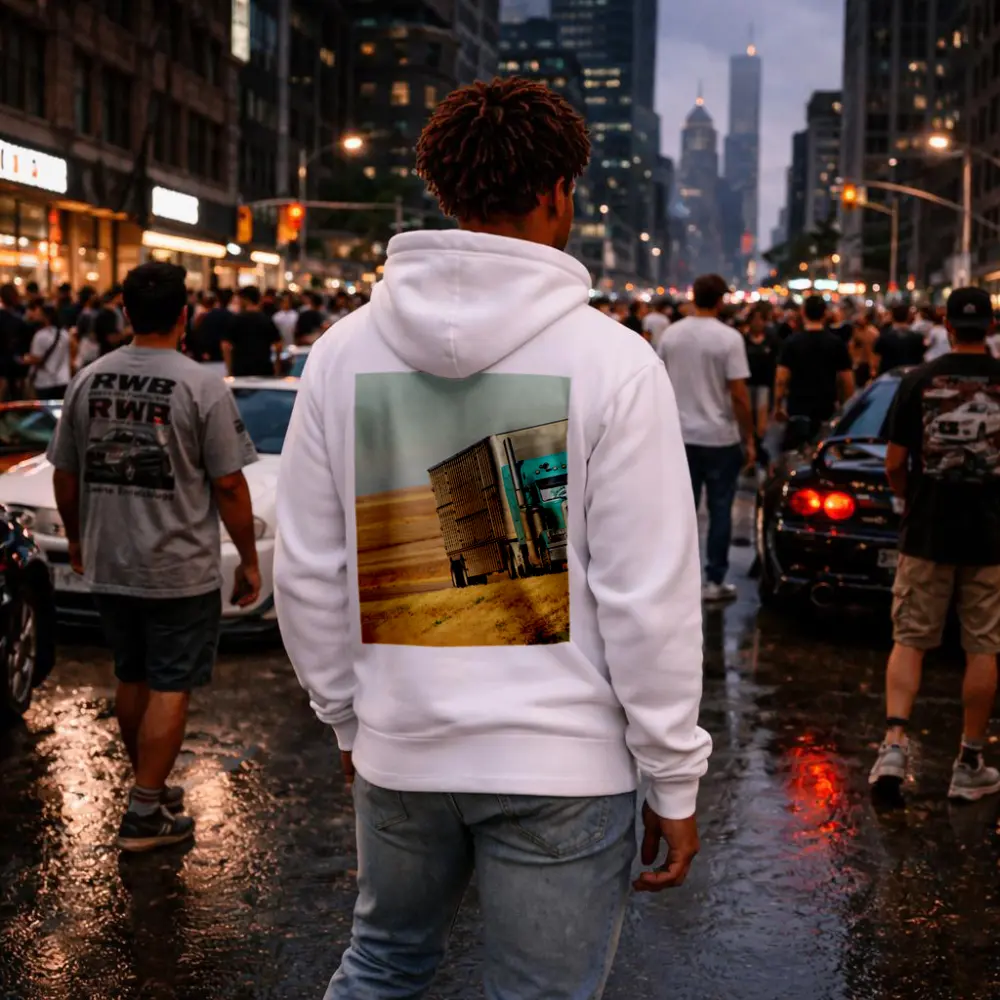 Semi Truck Driving Through Open Plains – Hoodies