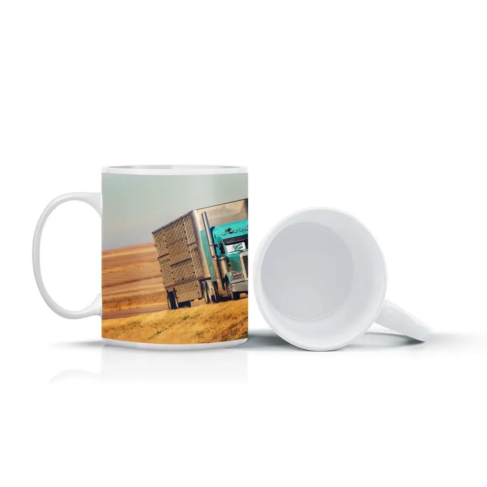 Semi Truck Driving Through Open Plains – Mugs
