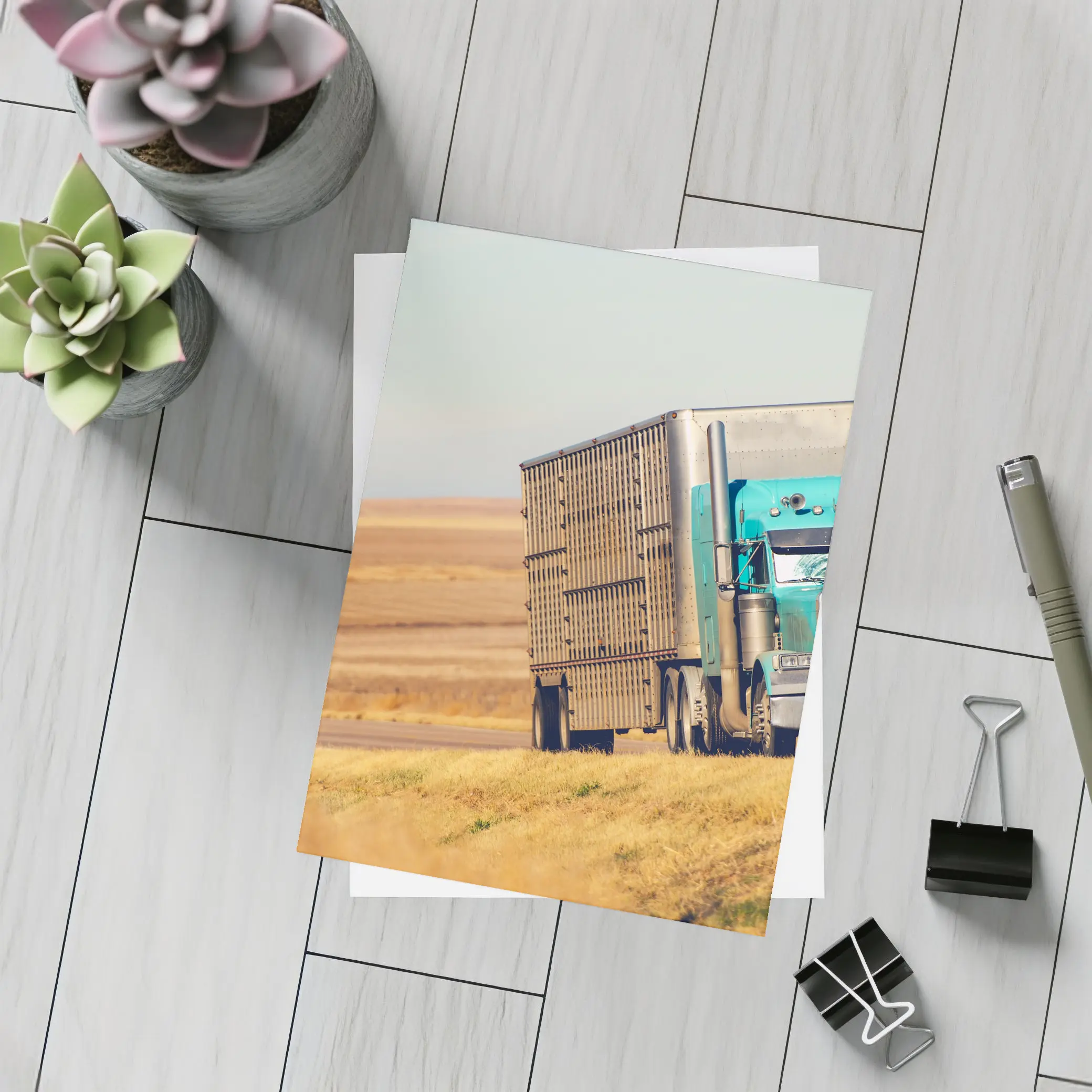 Semi Truck Driving Through Open Plains – Postcards