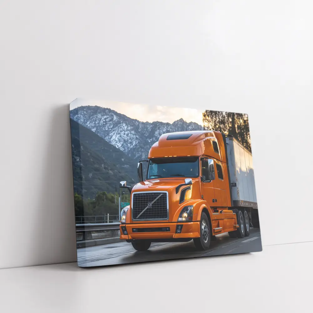 Volvo Semi Truck Orange Mountain Highway Drive – Wall Art