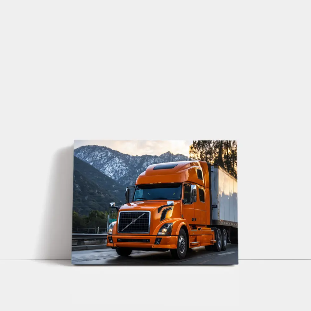 Volvo Semi Truck Orange Mountain Highway Drive – Wall Art