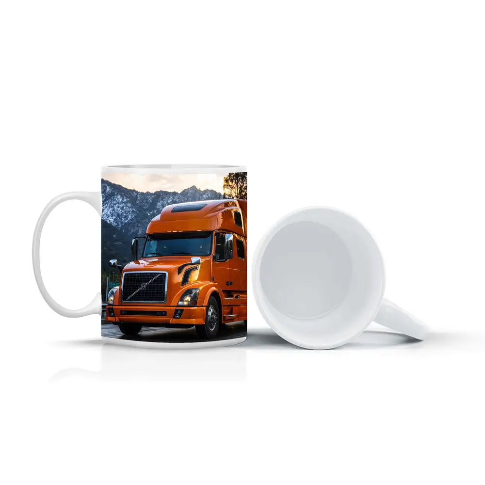 Volvo Semi Truck Orange Mountain Highway Drive – Mugs