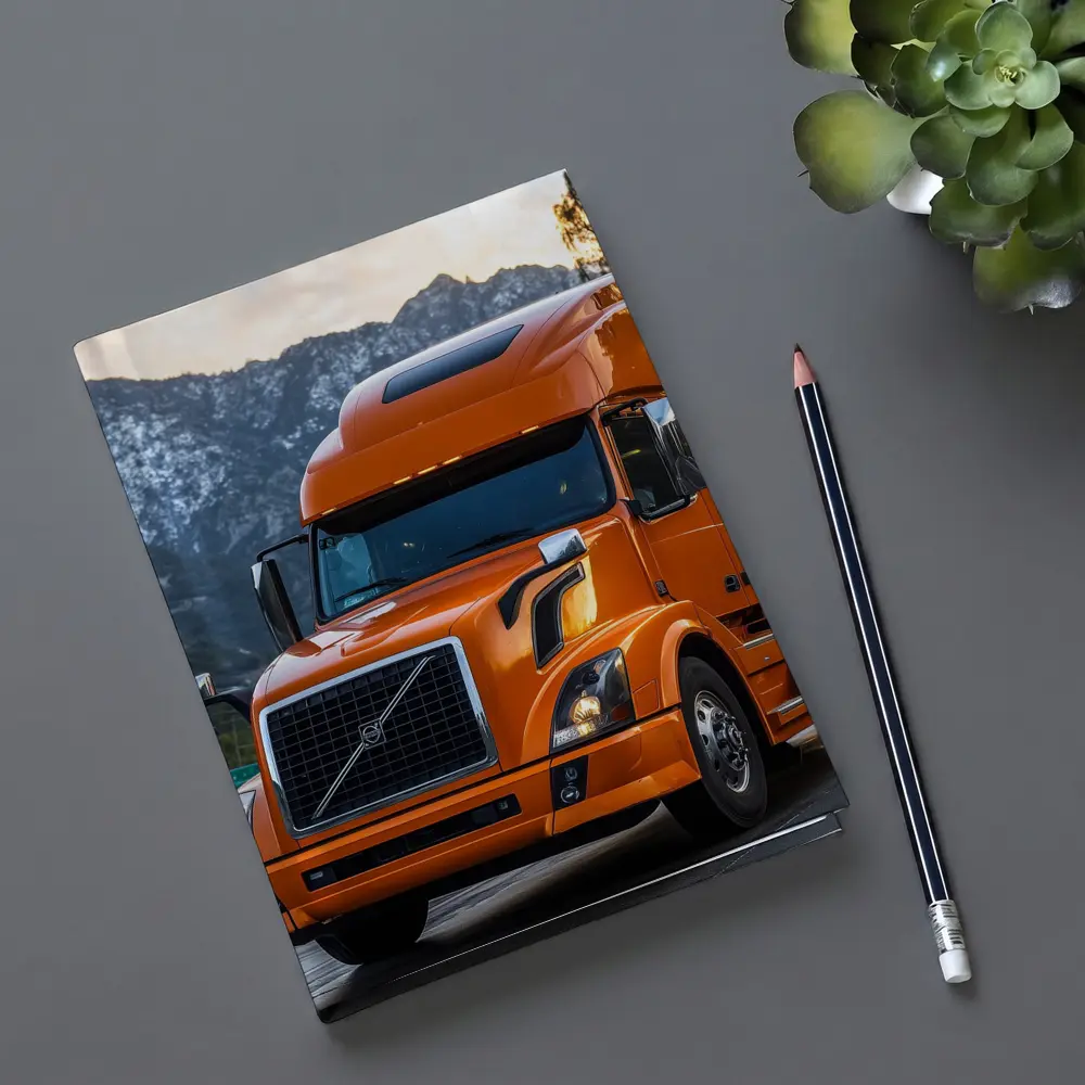 Volvo Semi Truck Orange Mountain Highway Drive – Notebooks