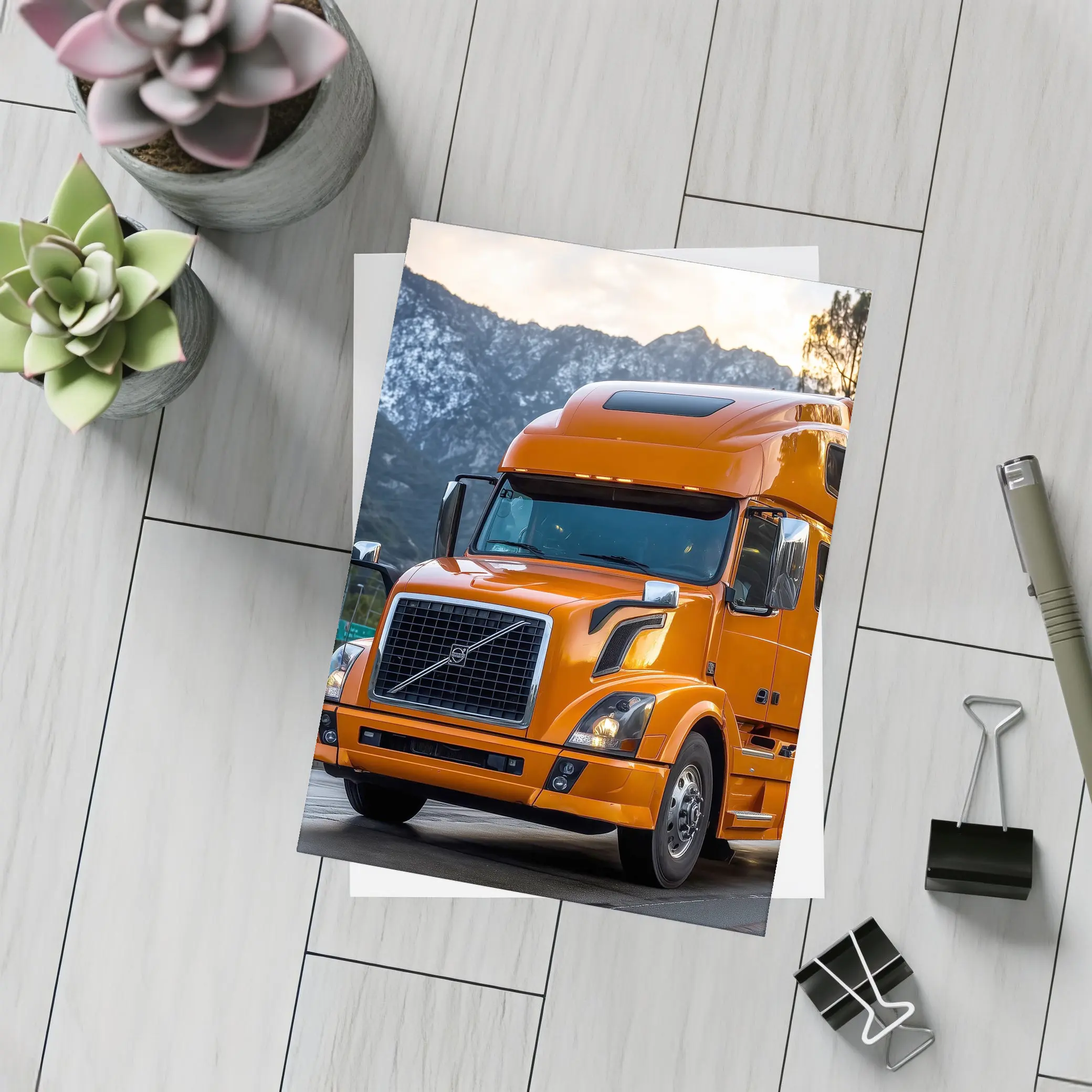 Volvo Semi Truck Orange Mountain Highway Drive – Postcards