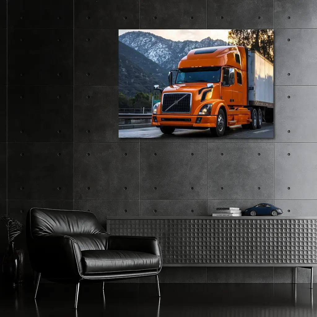Volvo Semi Truck Orange Mountain Highway Drive – Wall Art