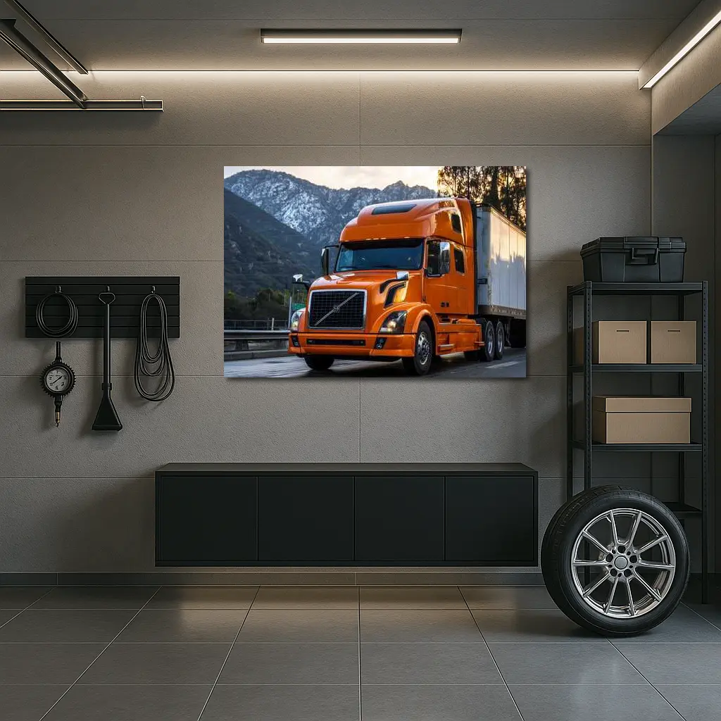 Volvo Semi Truck Orange Mountain Highway Drive – Wall Art