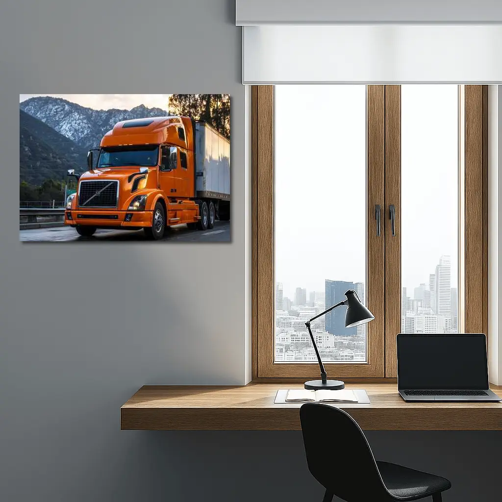 Volvo Semi Truck Orange Mountain Highway Drive – Wall Art