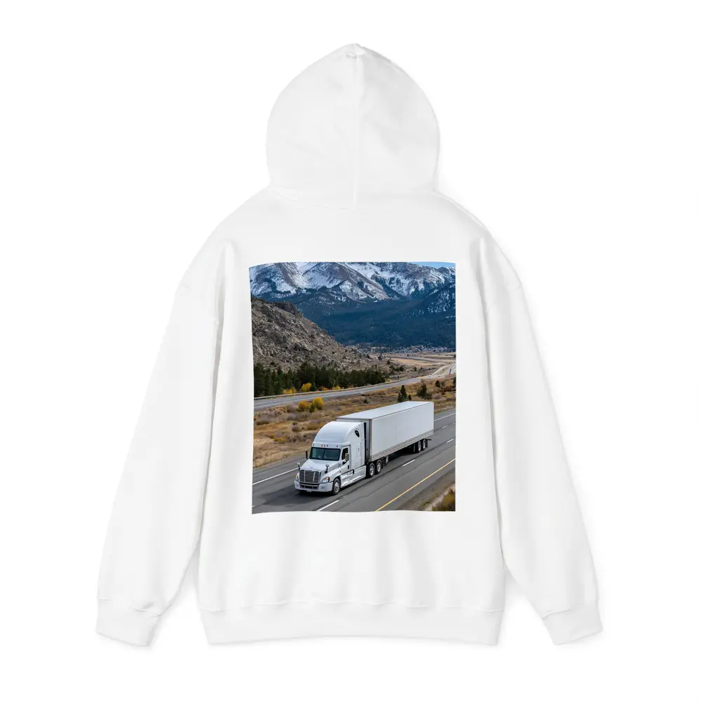 White Semi Truck Highway Mountain Landscape – Hoodies