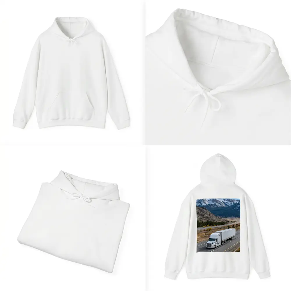 White Semi Truck Highway Mountain Landscape – Hoodies