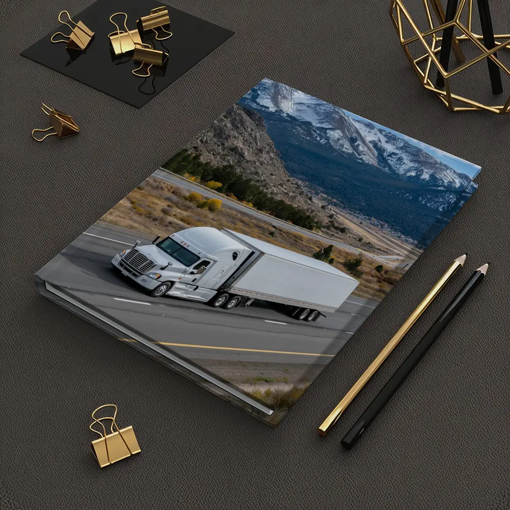 White Semi Truck Highway Mountain Landscape – Notebooks