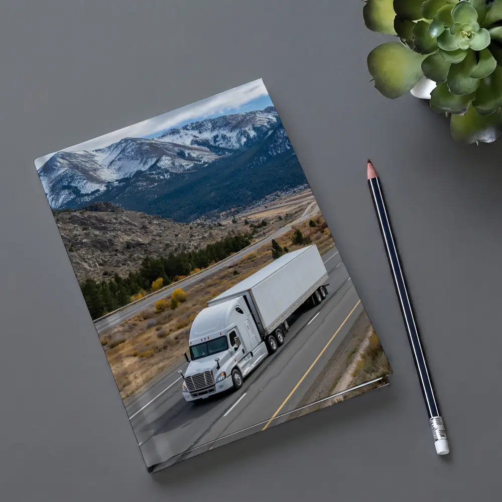 White Semi Truck Highway Mountain Landscape – Notebooks