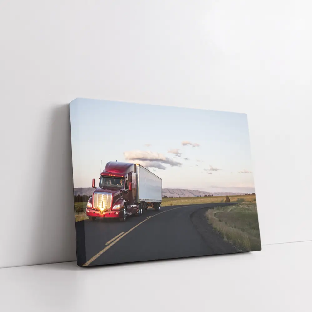 Red Semi Truck on Open Country Road – Wall Art