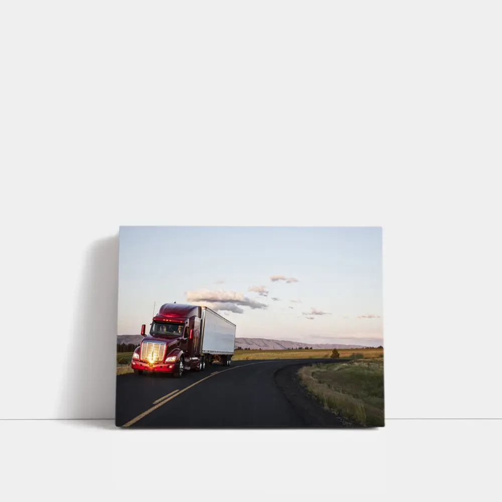 Red Semi Truck on Open Country Road – Wall Art