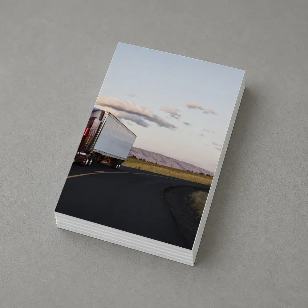 Red Semi Truck on Open Country Road – Postcards