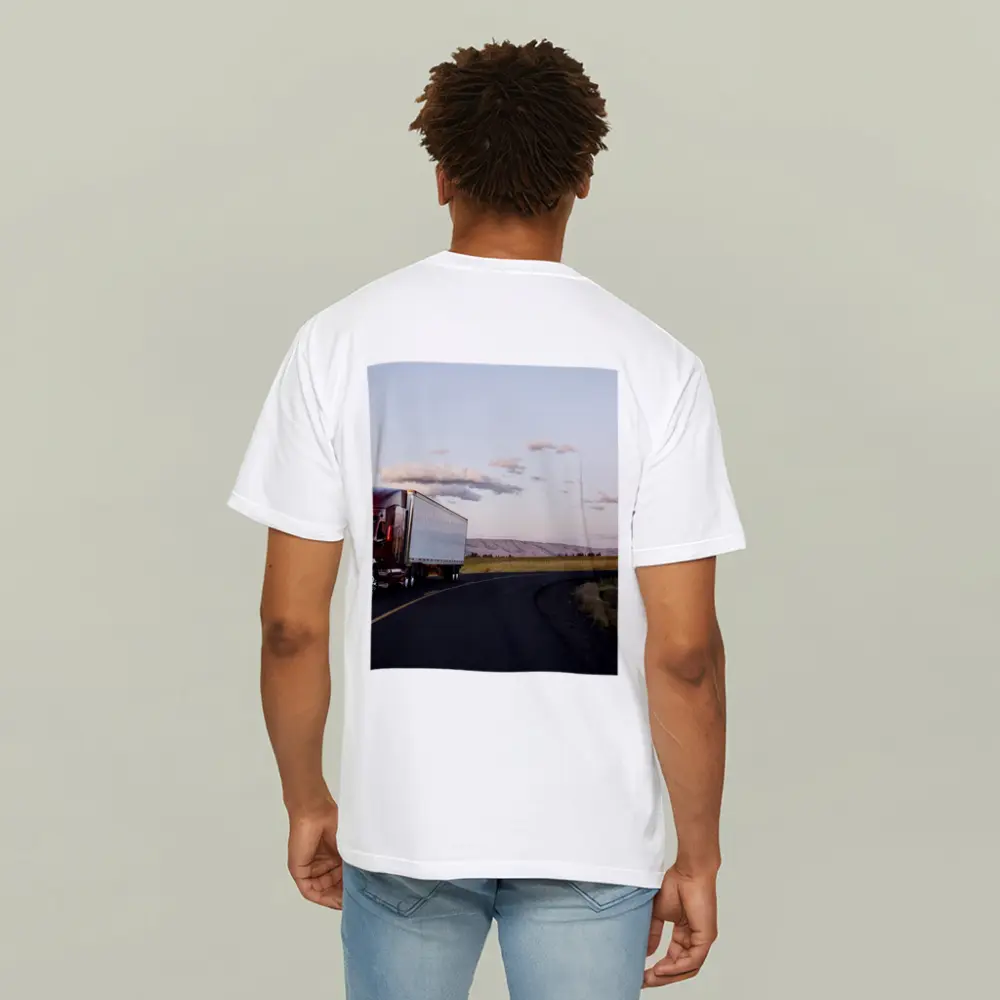 Red Semi Truck on Open Country Road – T-Shirts
