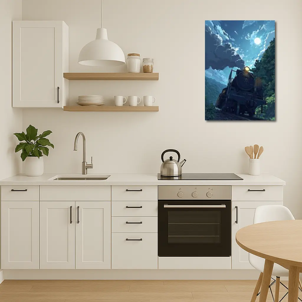 Anime Steam Train Moonlit Forest Night – Wall Art