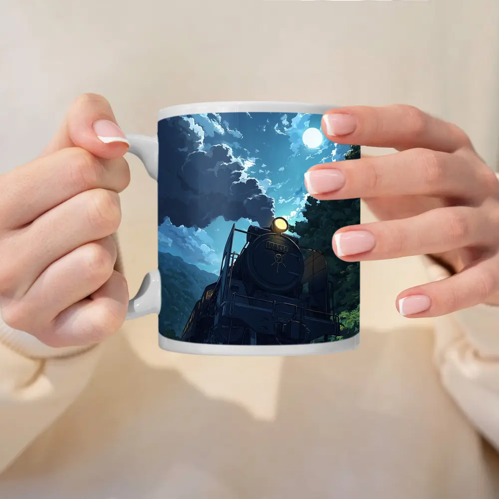 Anime Steam Train Moonlit Forest Night – Mugs