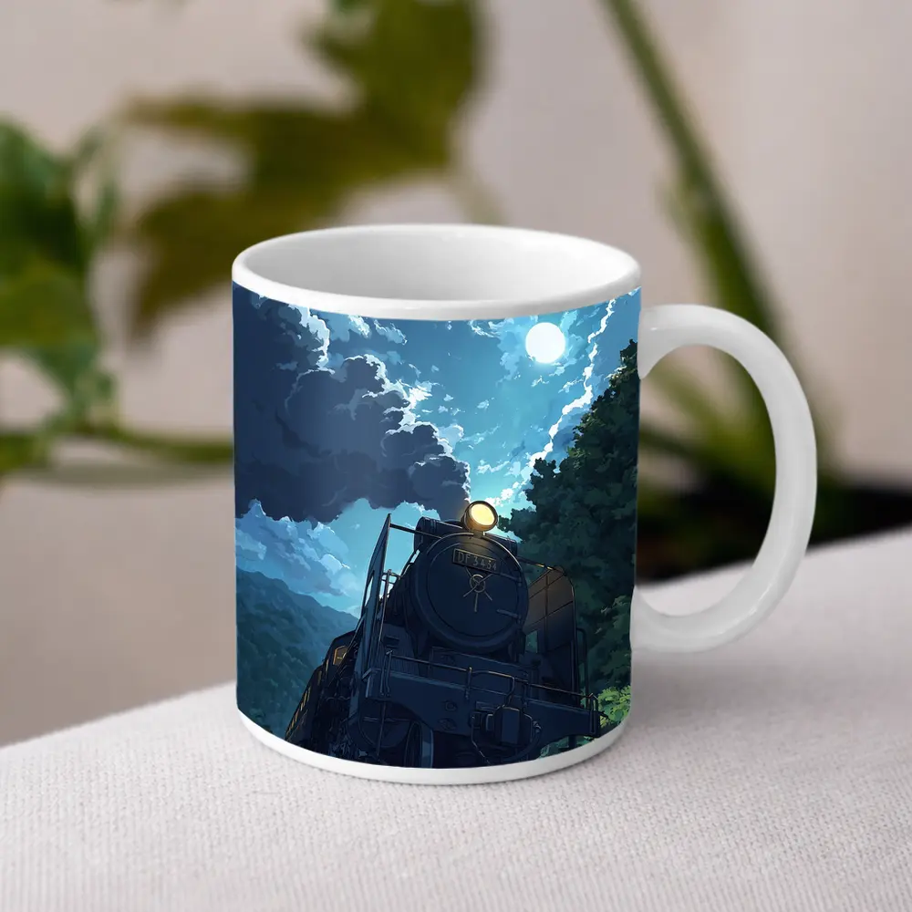 Anime Steam Train Moonlit Forest Night – Mugs
