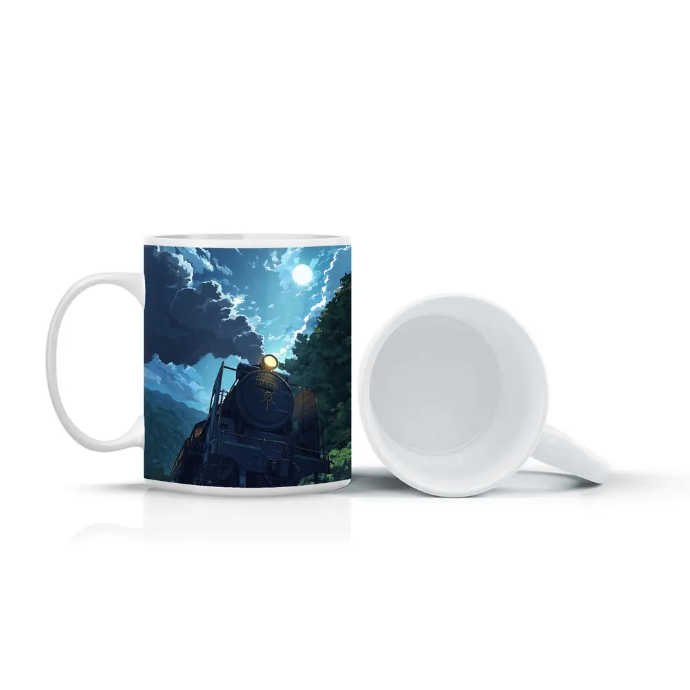 Anime Steam Train Moonlit Forest Night – Mugs