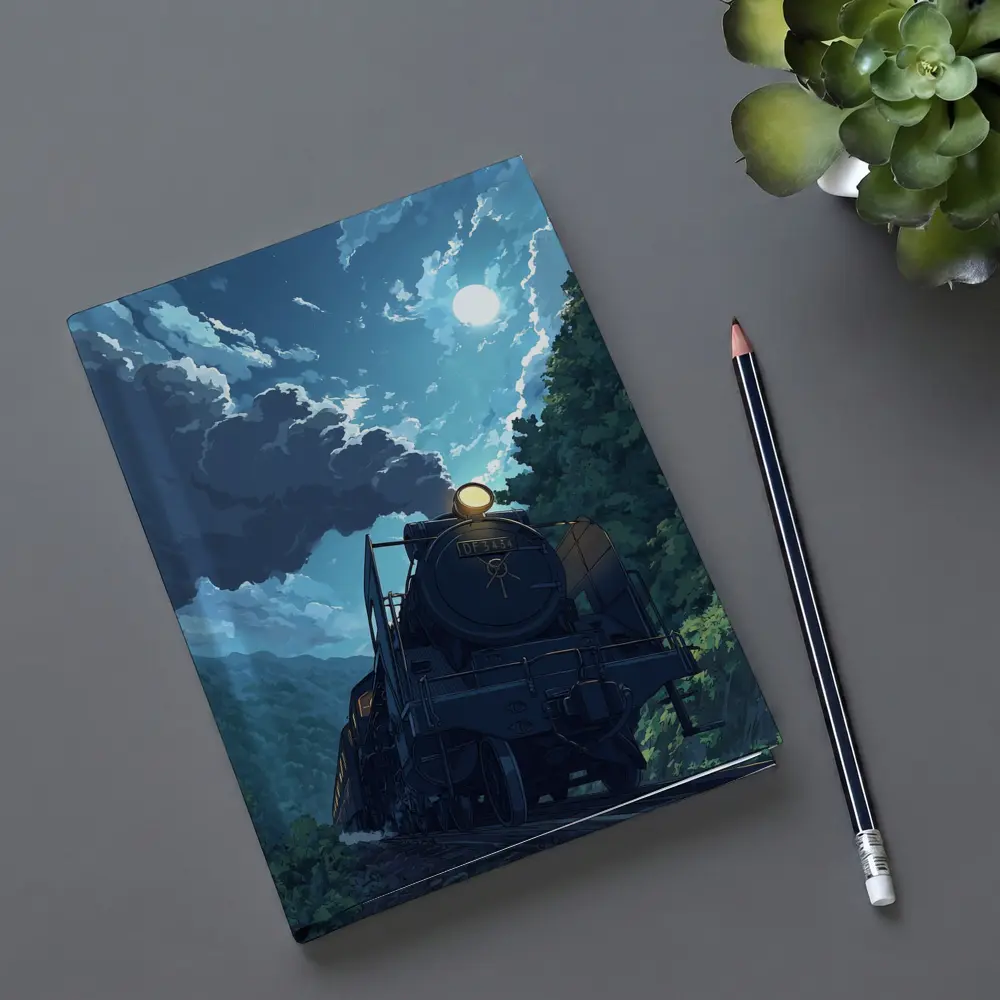 Anime Steam Train Moonlit Forest Night – Notebooks