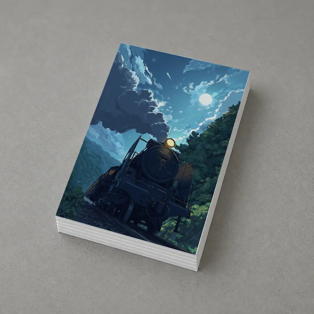 Anime Steam Train Moonlit Forest Night – Postcards