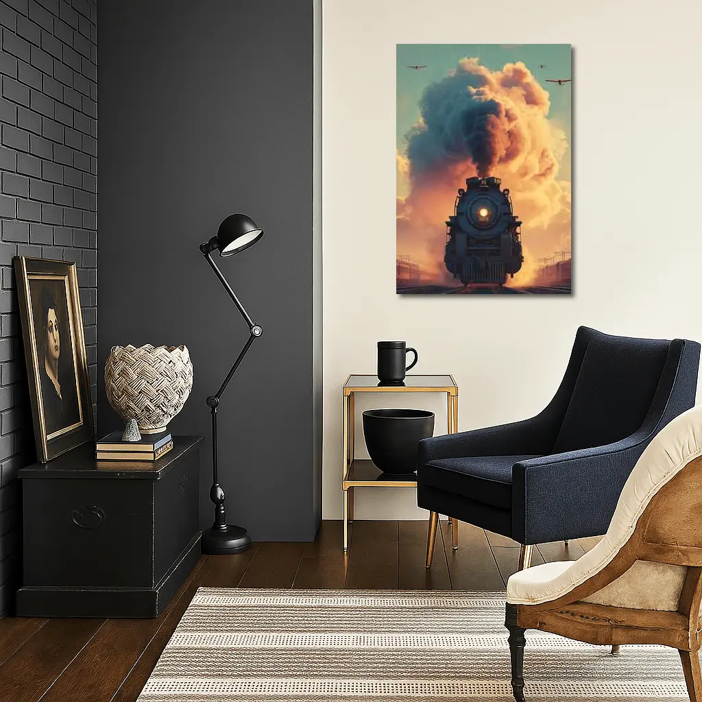 Steam Locomotive Billowing Smoke Dramatic Sky – Wall Art