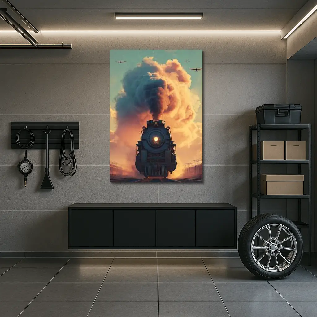 Steam Locomotive Billowing Smoke Dramatic Sky – Wall Art
