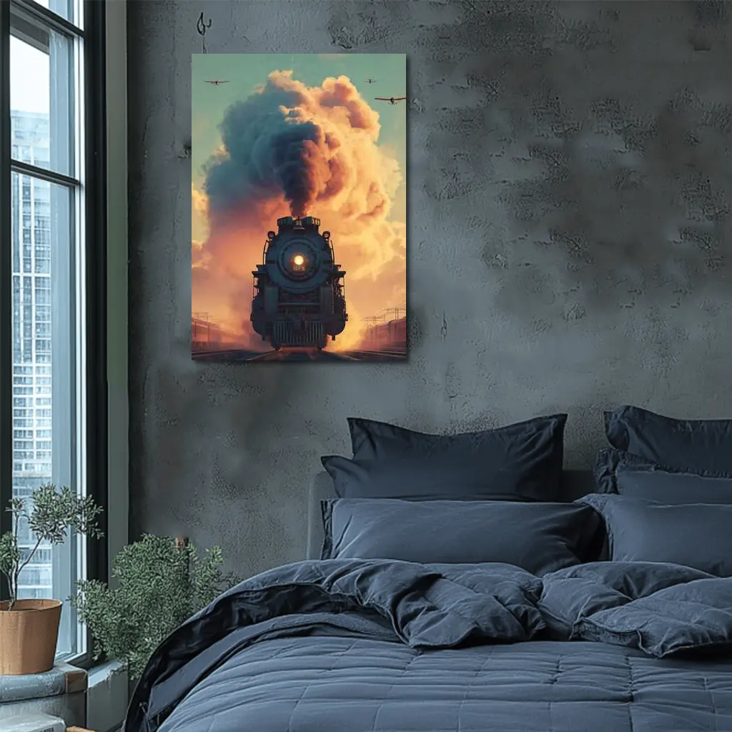 Steam Locomotive Billowing Smoke Dramatic Sky – Wall Art